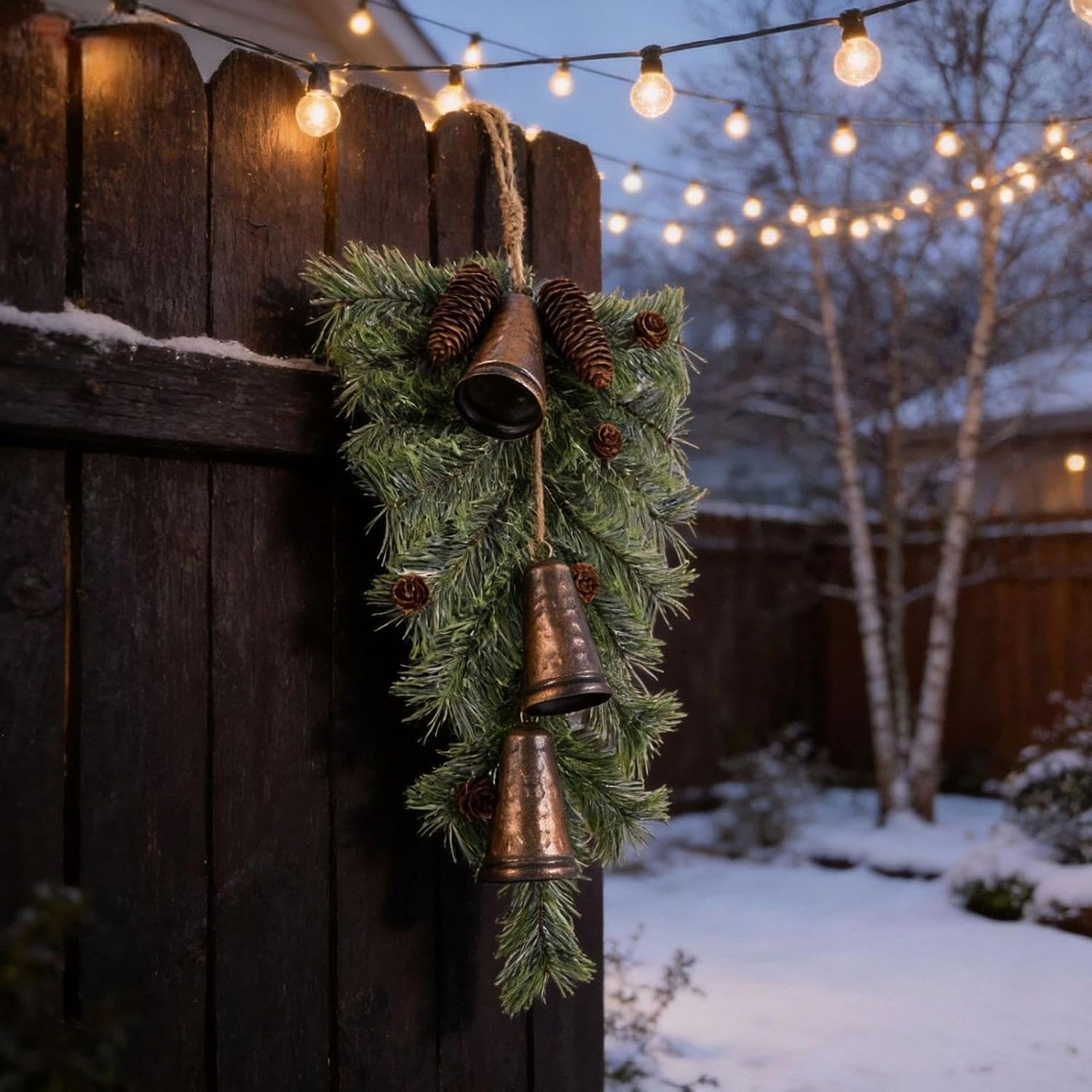 Christmas Teardrop Swag, Realistic PE Greenery with Metal Frame for Door