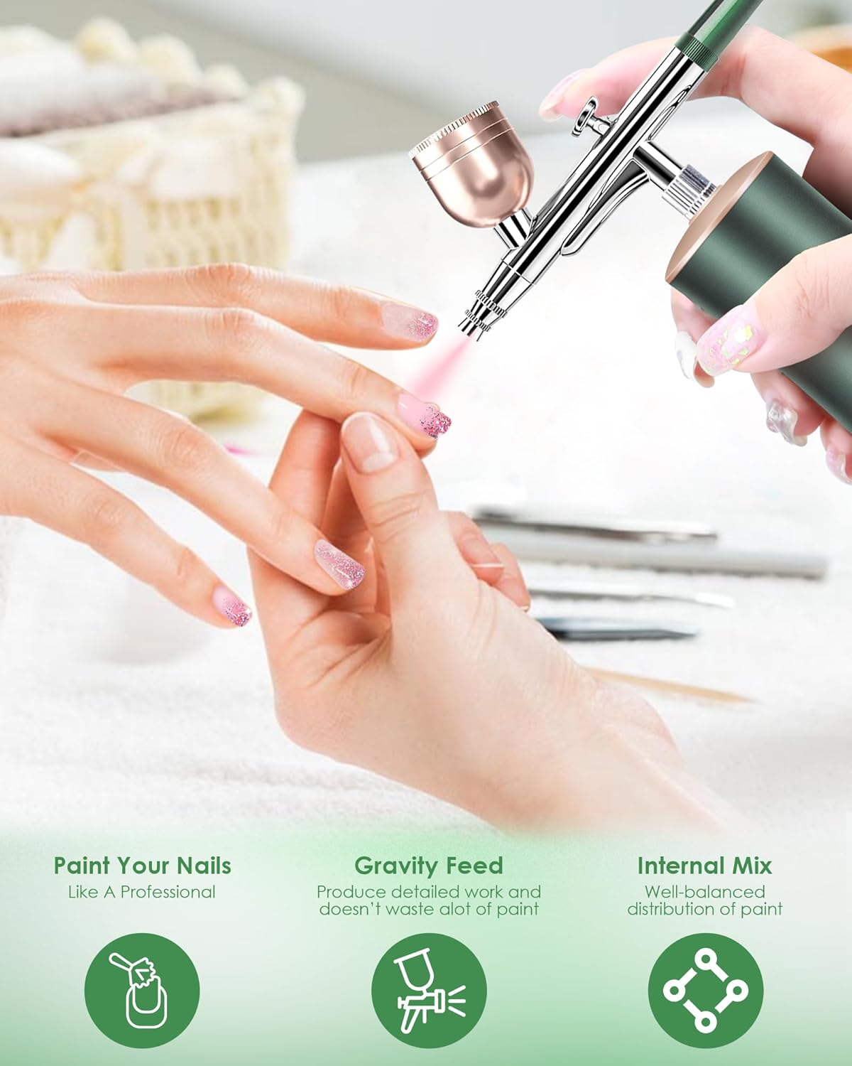 Airbrush Kit with Compressor, Rechargeable Portable Cordless Air Brush Set, Handheld Airbrush Gun Set for Nail Art, Makeup, Painting, Cake Decor