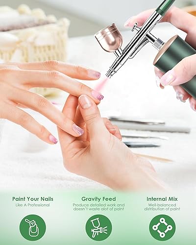 Miniatura 2 de Kit de aerógrafo con compresor, juego de cepillo de aire inalámbrico portátil recargable, juego de pistola de aerógrafo de mano para arte de uñas,
