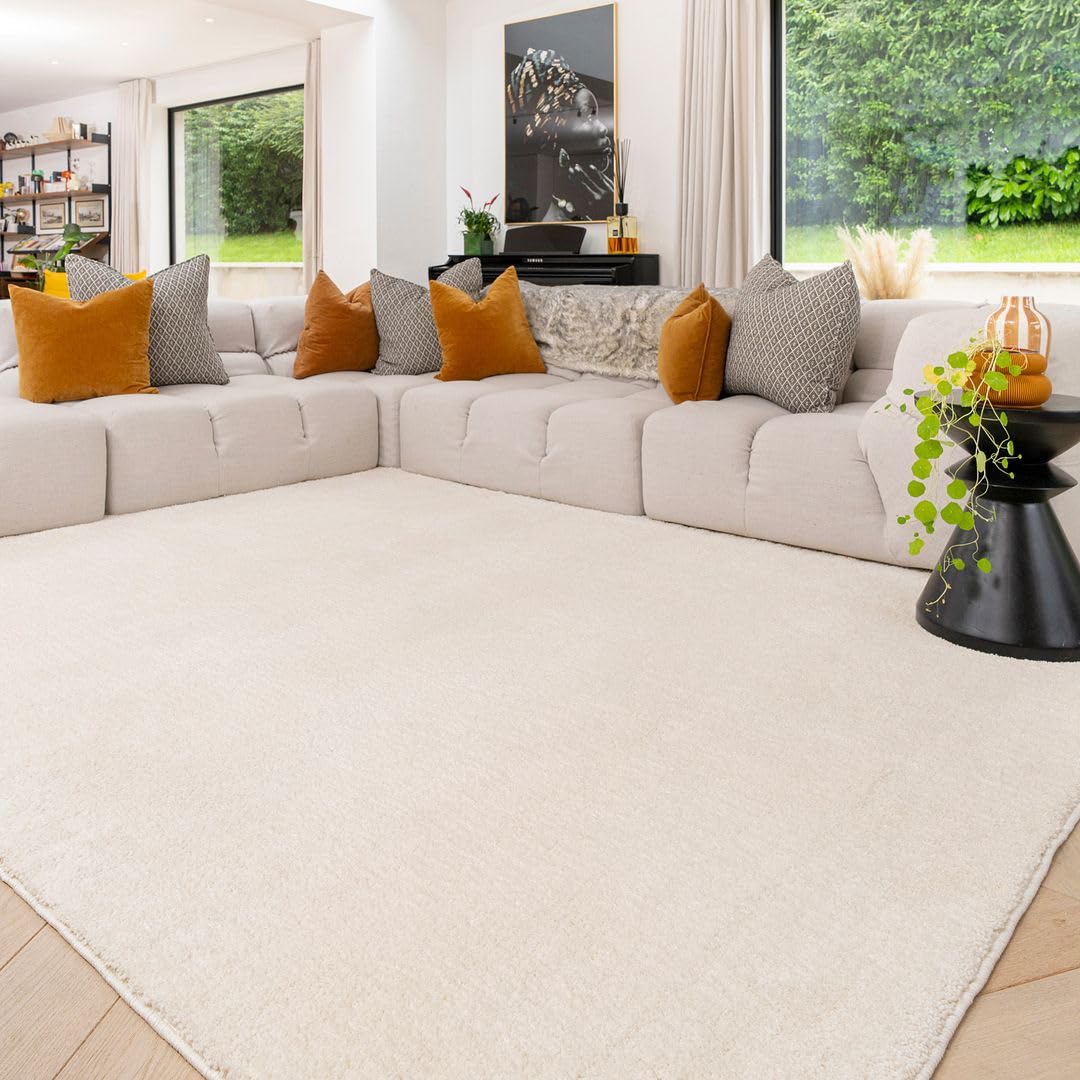 Ivory White Machine Washable Warm Insulating Soft Cosy Touch Plush Thick Shaggy Rug for Bedroom Livingroom Hallway 200cm x 290cm (6ft 7" x 9ft 6")