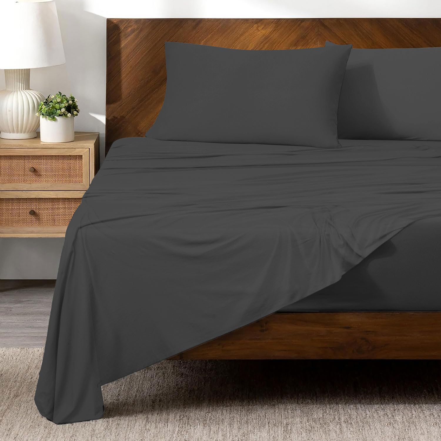 Briarwood Home Set di lenzuola in jersey, 3 pezzi, lenzuola in puro cotone traspirante, con tasca profonda, facili da indossare, comode, morbide, in cotone pregiato (antracite, matrimoniale)