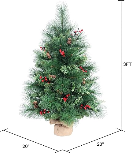 Miniatura 2 de Árbol de Navidad pequeño de 3 pies con 172 puntas de rama, aguja de mano, mini árbol mixto de polietileno y PVC, árboles de Navidad artificiales de