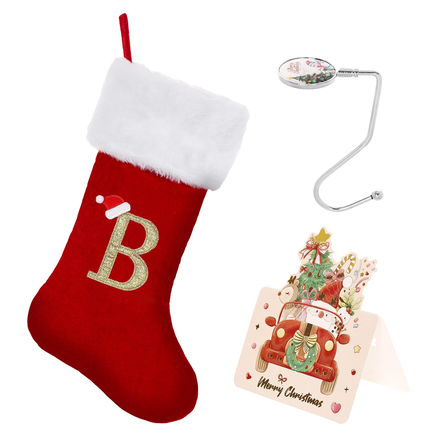 CRSTAFU Christmas Stockings with Initials,20 Inches Large Monogram Letter Xmas Stocking with Gold Trim, Velvet Personalized Stockings Decorations for