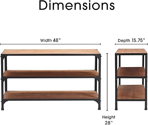 Miniatura 3 de Serta Overland - Estantería multimedia de 3 niveles, consola y soporte de TV, centro de entretenimiento de madera rústica y marco de metal negro,