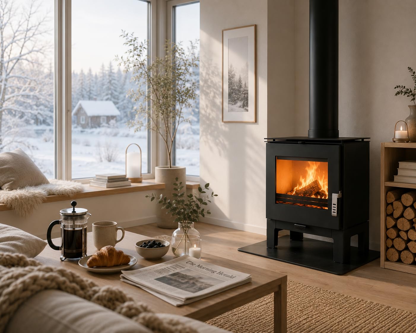 Verso Rheia L - Stufa a legna da 5 kW, 80,2% di alta efficienza, piastra superiore compatta in acciaio (non ghisa), piccola stufa per 70 – 100 m³, Eco Low Emissions, 150 mm