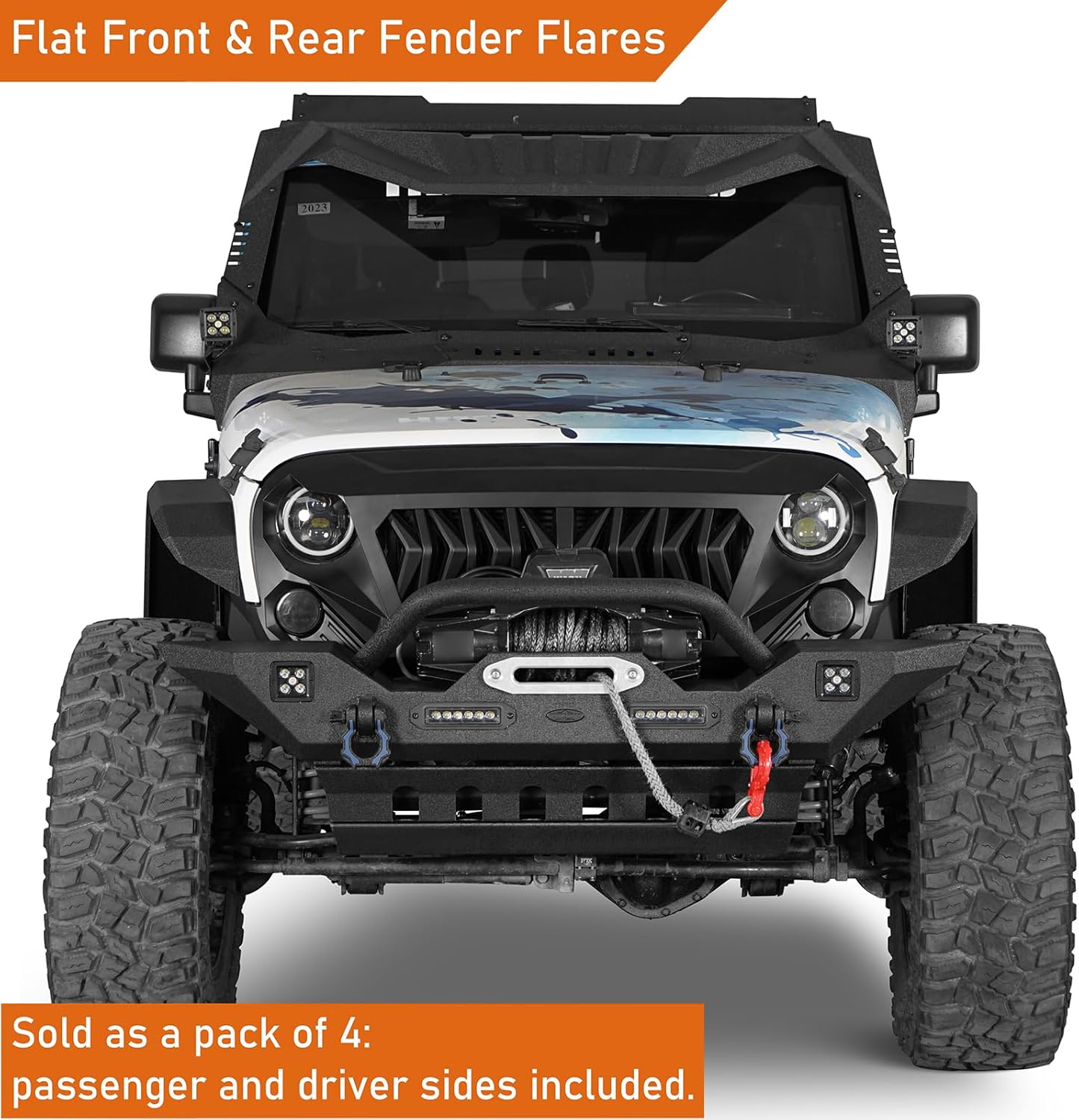Hooke Road Enhanced Flat Fender Flares Front & Rear Wheel Fenders for 2007-2018 Jeep Wrangler JK 2/4 Doors