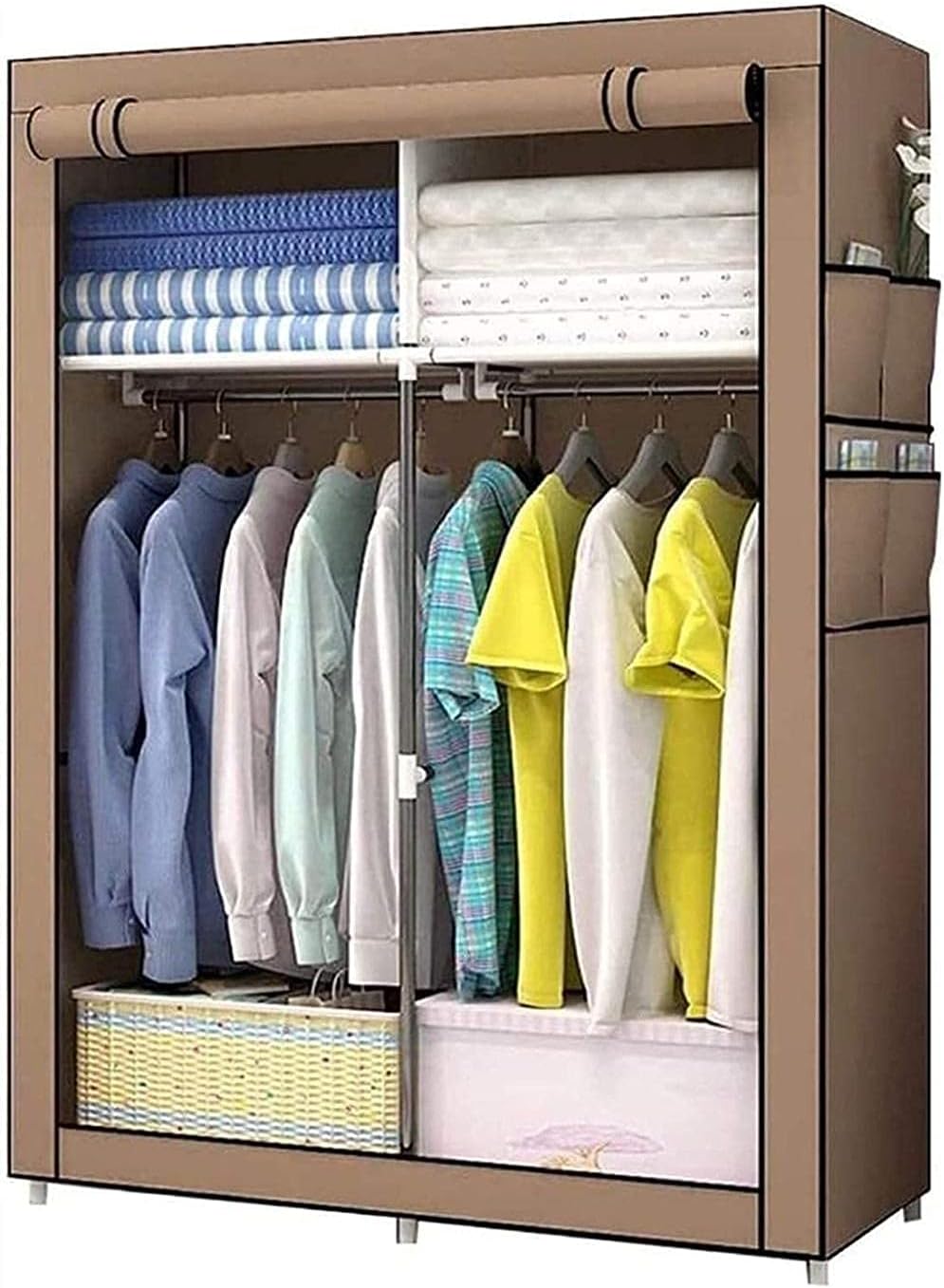 Wardrobe Bedroom Portable Clothing Storage Cabinet Save Space Combination Armoire Closet 105 45 170cm Clothes Rack (Color : Brown) (Brown)