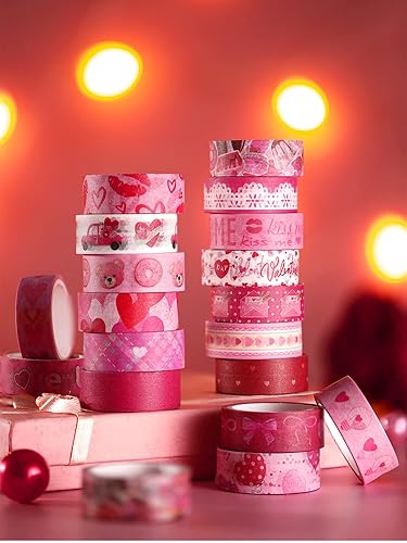 Miniatura 7 de 20 rollos de cinta Washi para vacaciones cinta adhesiva autoadhesiva para manualidades álbumes de recortes regalos de fiesta corazón