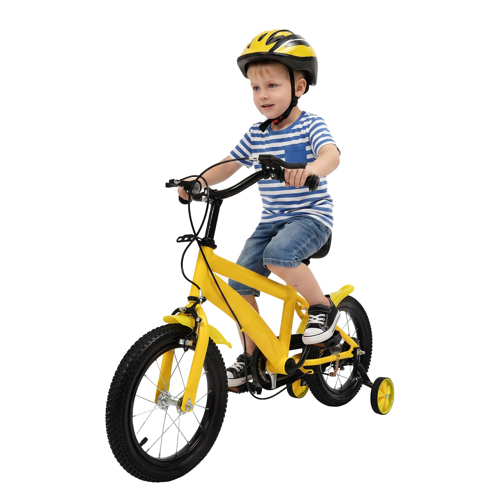 Bicicleta infantil de 14 pulgadas de altura ajustable a partir de 3 años, bicicleta segura con ruedas estabilizadoras y sistema de doble freno, para niños y niñas, perfecta para entrenamiento