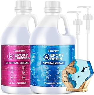 Teexpert 1 Gallon Crystal Clear Epoxy Resin Kit - Self-Leveling, Bubble-Free, UV Resistant 1:1 Ratio for DIY Art, Jewelry, Tabletops & Molds