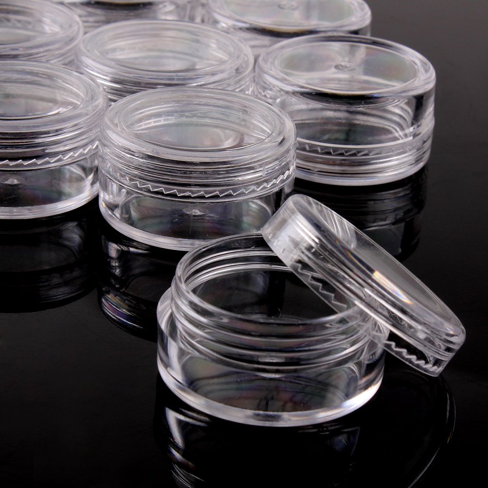 Nsstar 50 PCS Empty Clear Plastic Cosmetic Containers Jars Pot 5 Gram Size Eyshadow Makeup Nail Powder