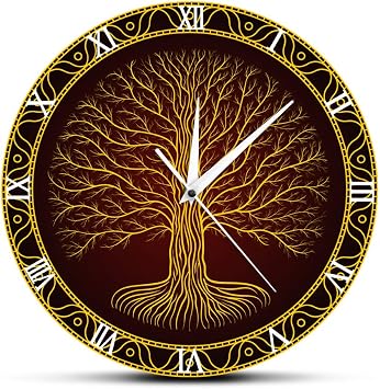The Geeky Days Nordic Sacred Symbol Druidic Yggdrasil Tree Wall Clock Tree of Life Viking Mystic Amulet Wall Art Home Decor Silent Wall Watch
