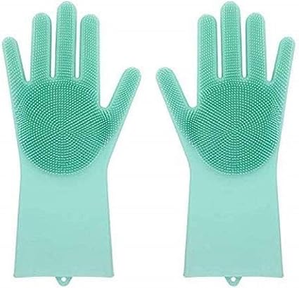 Jiya Enterprise Magic Silicone Cleaning Brush Scrubber Gloves, Heat Resistant, Non-Slip Design, Multipurpose Kitchen Tool (Multicolour)