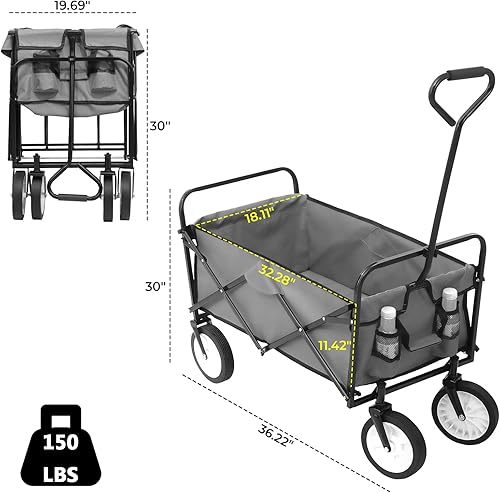 Miniatura 9 de Arlopu Carro plegable plegable, carro de jardín utilitario para parque al aire libre con 2 soportes para tazas, carrito de picnic portátil