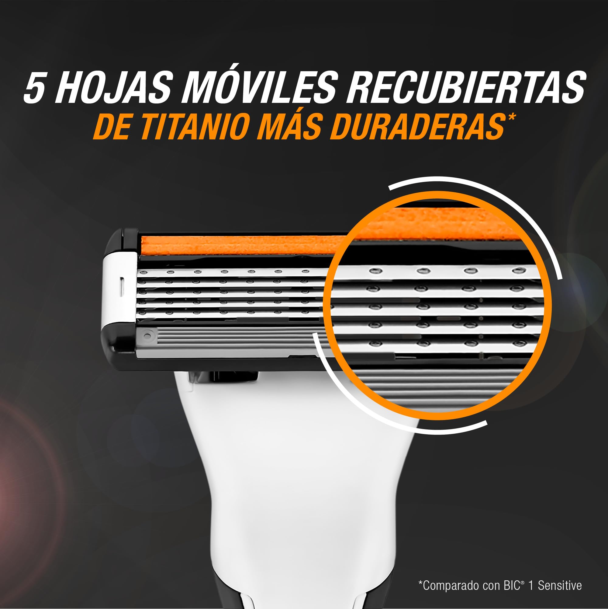 BIC Hybrid 5 Flex Maquinilla Recargable para Hombre, 1 Mango con Contrapeso y Recambios de Hojas Móviles Recubiertas de Titanio con Nanotecnología - Pack de 1+10