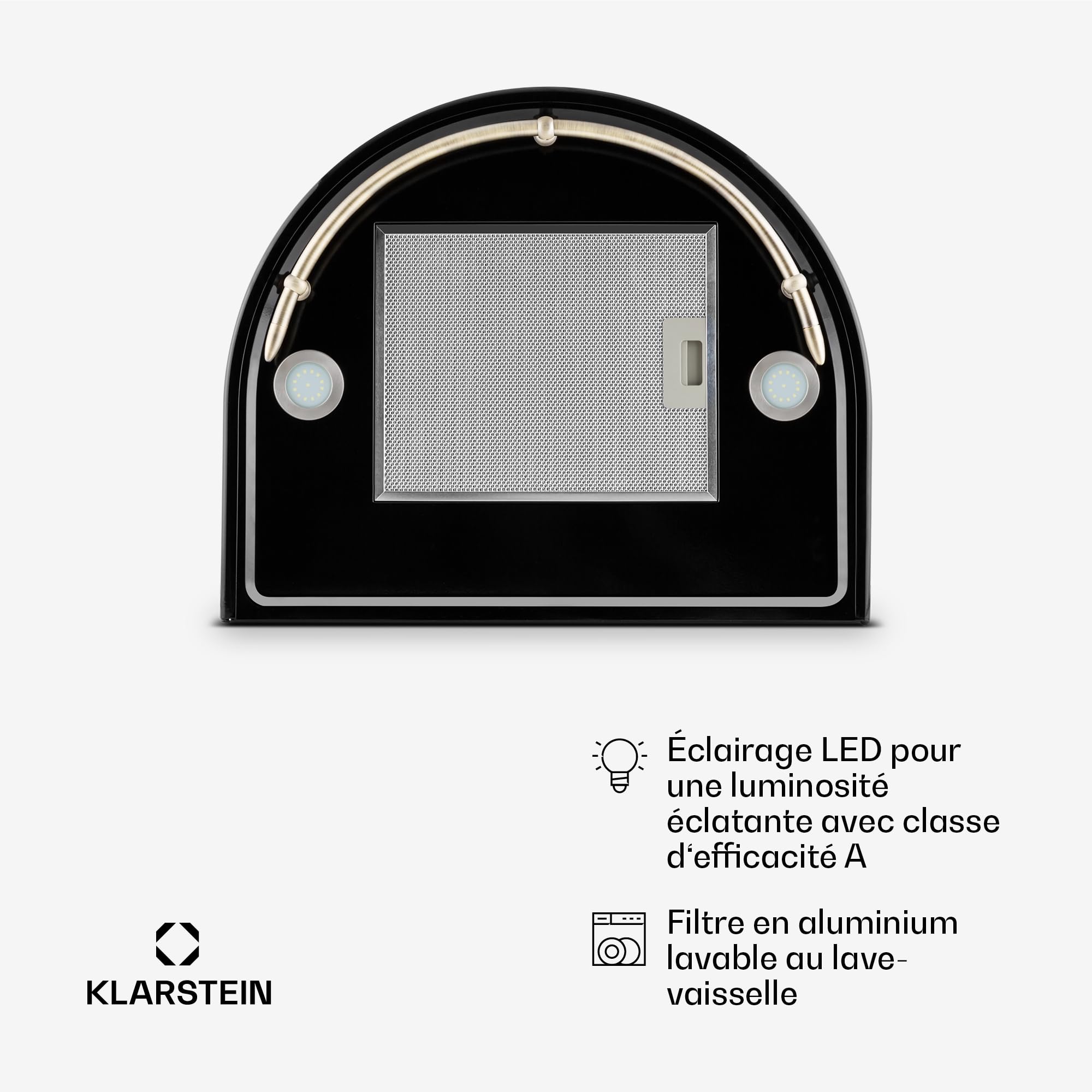 Klarstein Lumio Neo Campana extractora retro (60cm, 610 m³/h, clase A, acero inoxidable, 3 niveles de potencia, atractivo diseño, filtro grasa apto para lavavajillas) - negro