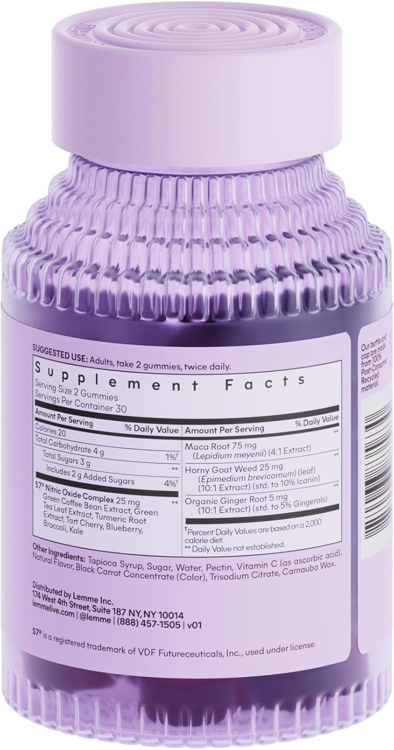 Lemme Play Daily Intimacy Gummies for Women and Men w/Clinically-Studied S7 Nitric Oxide Complex for Healthy Blood Flow, Maca Root, Goat Weed - Cherry Flavored (60 Count) - Image 7