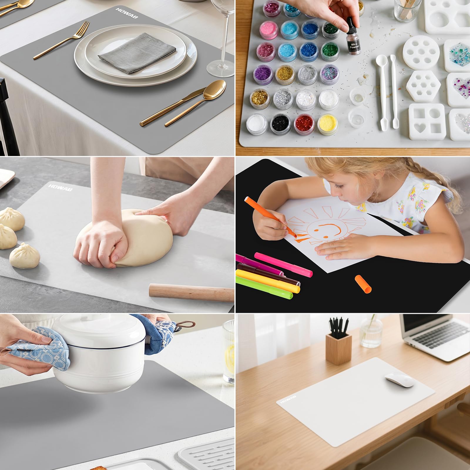 Tappetino in silicone, grande, antiscivolo, 70 x 50 cm, tappetino da dipingere per bambini, lavabile, tappetino da forno in silicone resistente al calore, come tovaglietta, sottopiano di lavoro