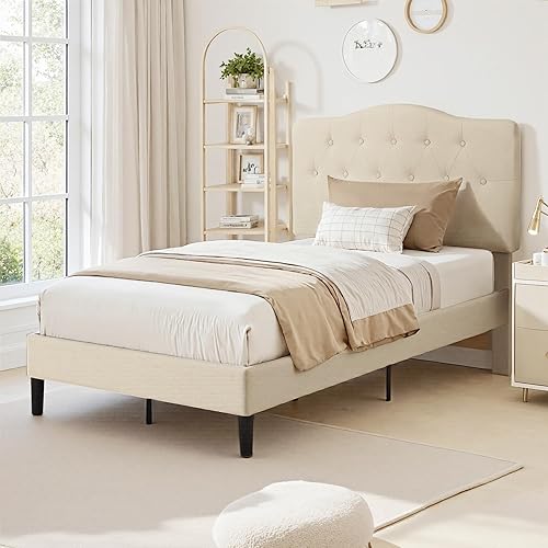Miniatura 53 de VECELO Base de cama de tamaño matrimonial con cabecera ajustable copetuda, base de colchón, soporte de listones de madera, fácil montaje, color gris