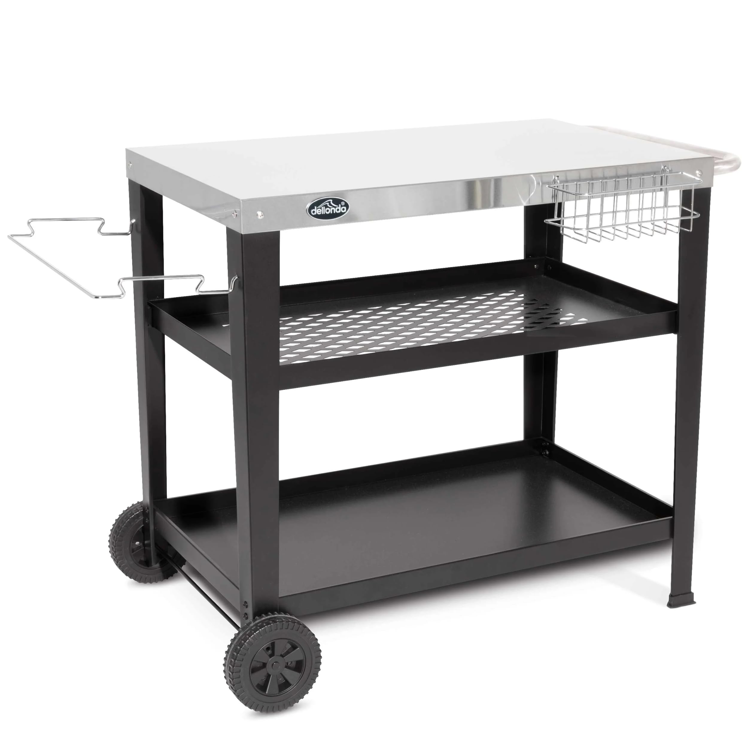 Dellonda Silver Barbecue/Plancha Trolley For Outdoor Grilling/Cooking With Utensil Holder, Stainless Steel - Dg263