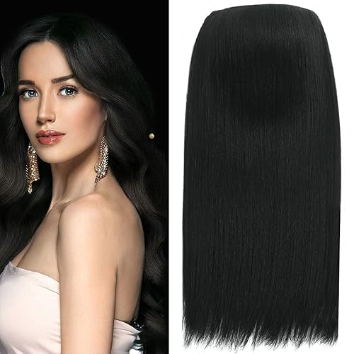 FUTAI Extensiones invisibles de cabello humano 100% real, alambre transparente, tamaño ajustable, 4 clips de seguridad de 18 pulgadas, color negro,
