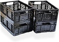 4-Pack KINGSUSLAY 20L Foldable Plastic Storage Crates - Collapsible Black Baskets for Toys, Home, Office & Gifts