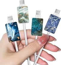 Data Cable Protector for iPhone Type-c, Unique Luxury Marble Pattern 4pcs Soft Phone Cable Protector,Charging Cord Protector,Cable Chomper,Cable Sleeve Cord Saver for Women Girls