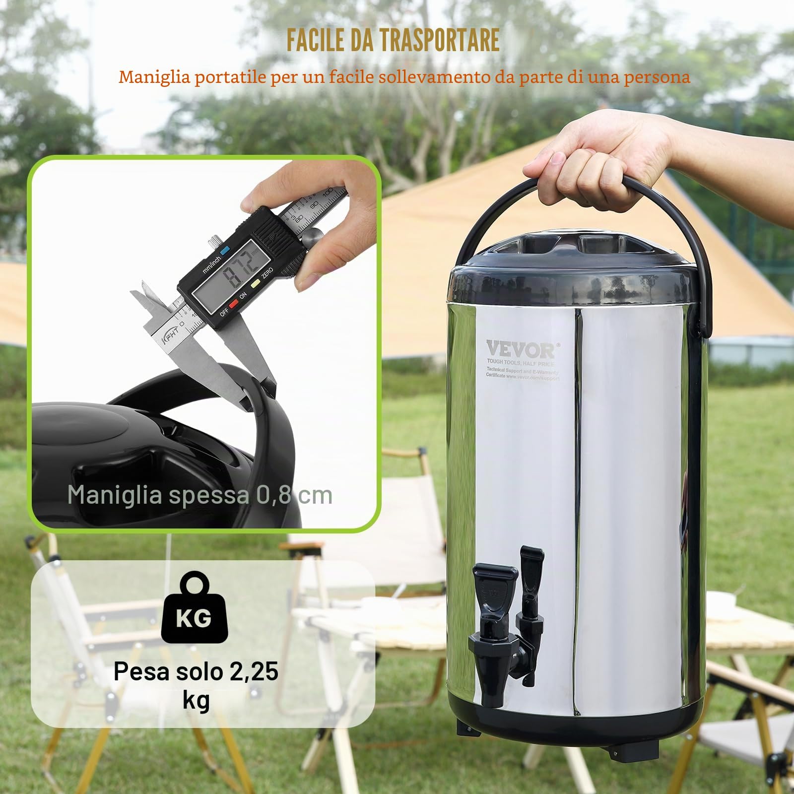 VEVOR Distributore di Bevande Commerciali, Distributore Succhi 2 x 18 L 370 W, Macchina Bevande in Acciaio Inox 304 Uso Alimentare, Temperatura Raffreddamento 7-12 °C, per Bevande Fredde, Ristoranti