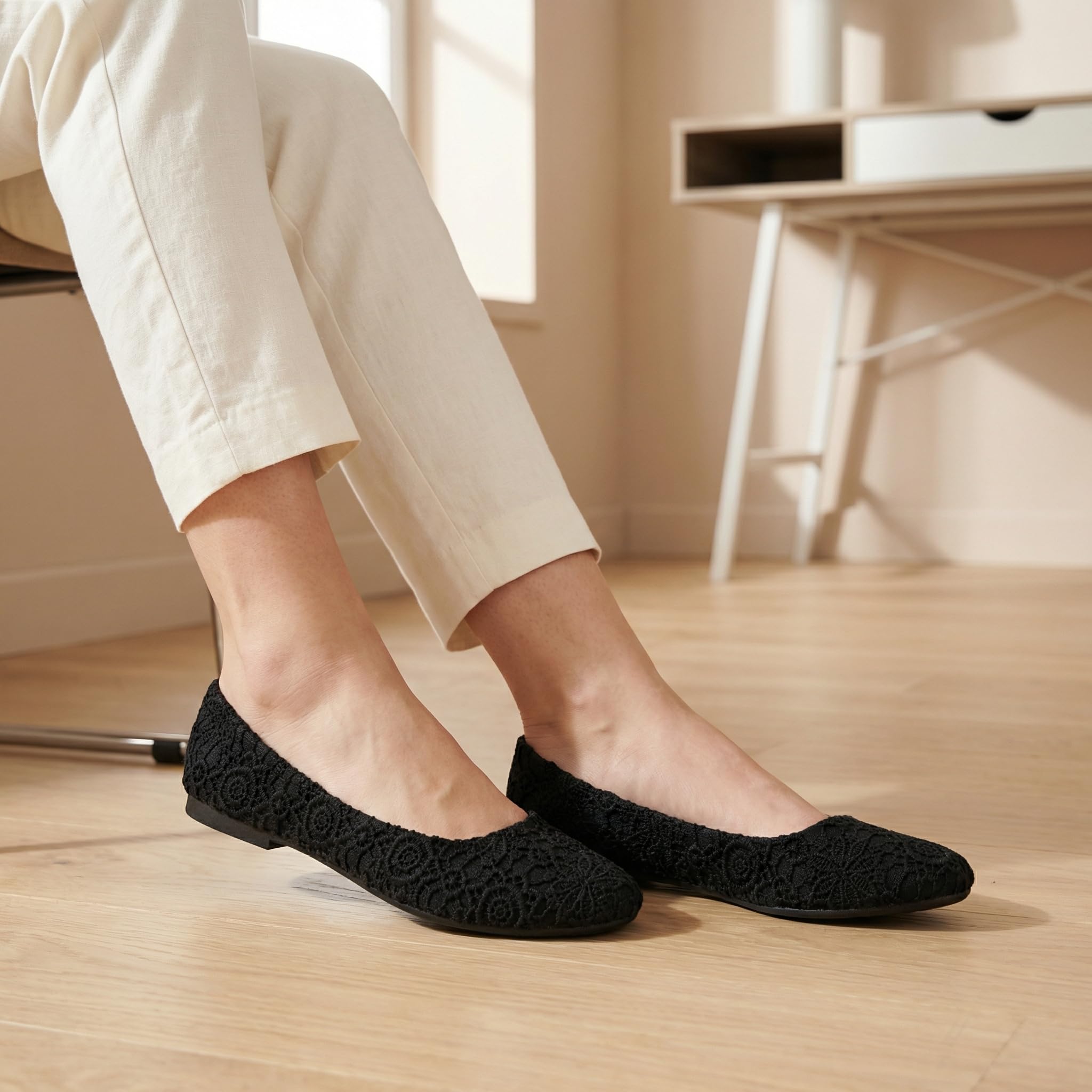 GLAMORA Bailarinas Encaje Mujer Manoletinas Zapatos Planos Punta Fina Calzado Ligero Cómodo Primavera Verano Floral Slip On Suela Flexible Transpirable