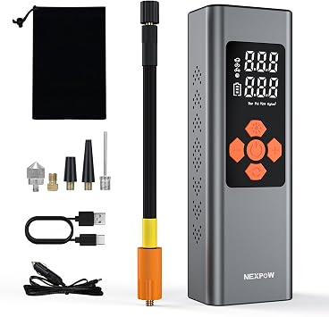 NEXPOW Auto Inflator Portable Air Compressor, Cordless 150PSI Car Air Pump with Digital Dual Screen, Electric Mini Tire Pump with 7500 mAh Battery, Small Car Tire Inflator with LED for Car, Bike, Ball