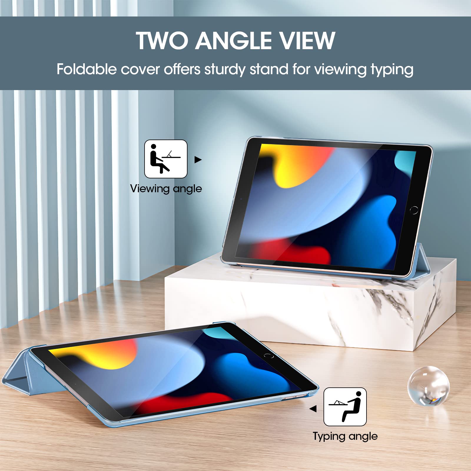 ProCase Cover per iPad 9 2021/8 2020/7 2019/iPad 10.2” Custodia[A2602 A2603 A2604 A2605 A2270 A2428 A2429 A2430 A2197 A2198 A2200], Smart Cover Sottile Leggero Traslucida Smerigliata -Azul Celeste