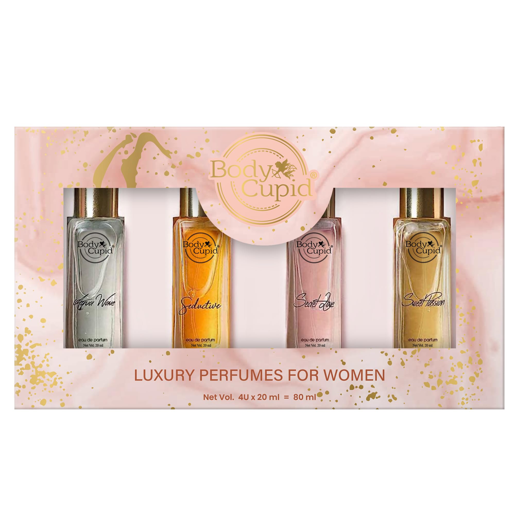 Body Cupid Luxury Perfume Gift Set for Women | 4 Eau De Parfum | Aqua Wave, Seductive, Secret Love & Sweet Passion | Floral, Oriental & Fruity Scents | 4 x 20ml (80ml)-image-35