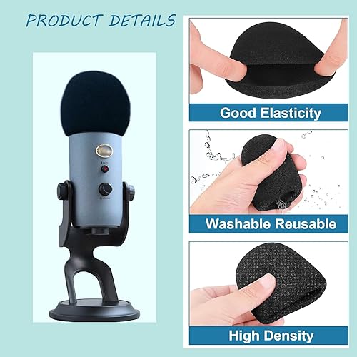 Miniatura 3 de Paquete de 2 filtros pop para micrófonos azules Yeti de espuma gruesa, protector de micrófono profesional de mano para Blue Yeti, Yeti Pro