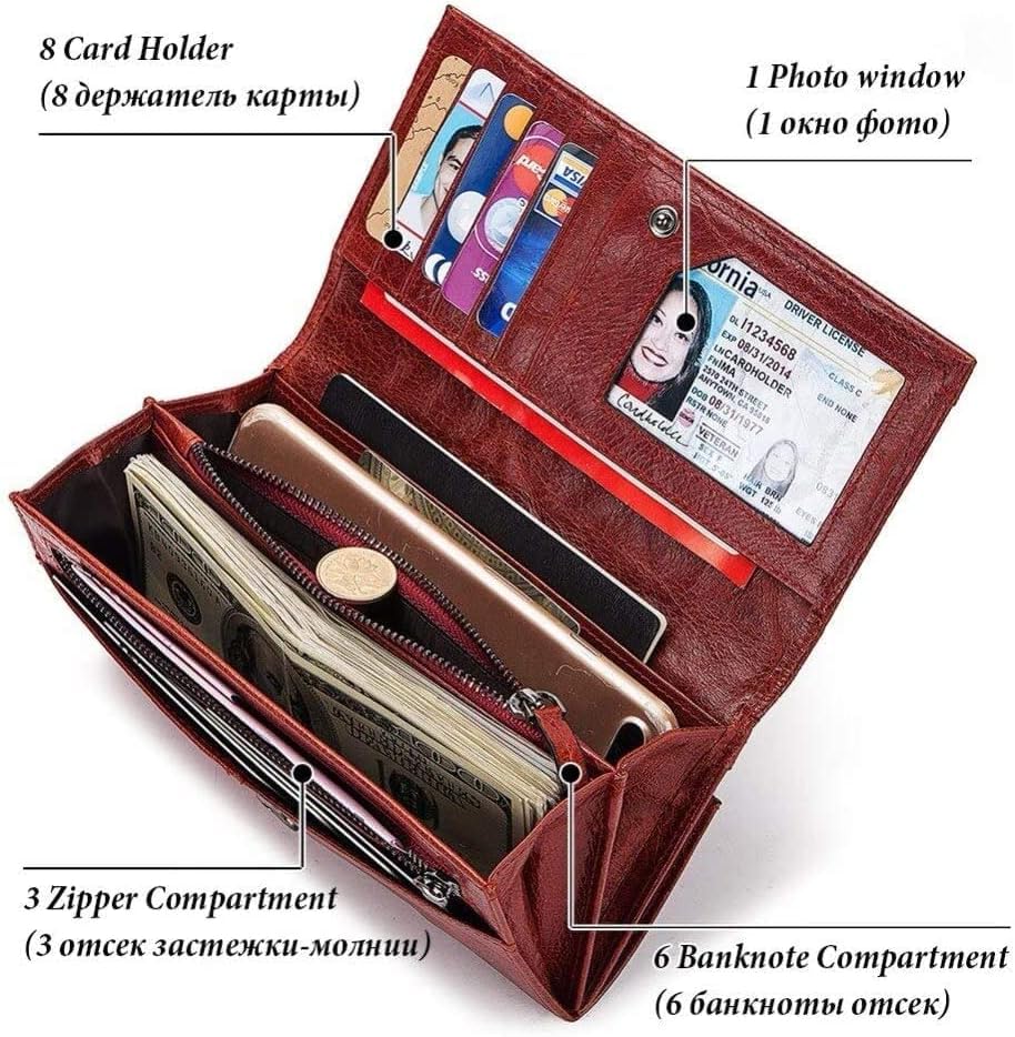 Pu Leather Women Wallet Long Zipper Card Slots Classic Ladies Purse Clutch Large Capacity Large Cute Ladies Wallets, Re, One Size4