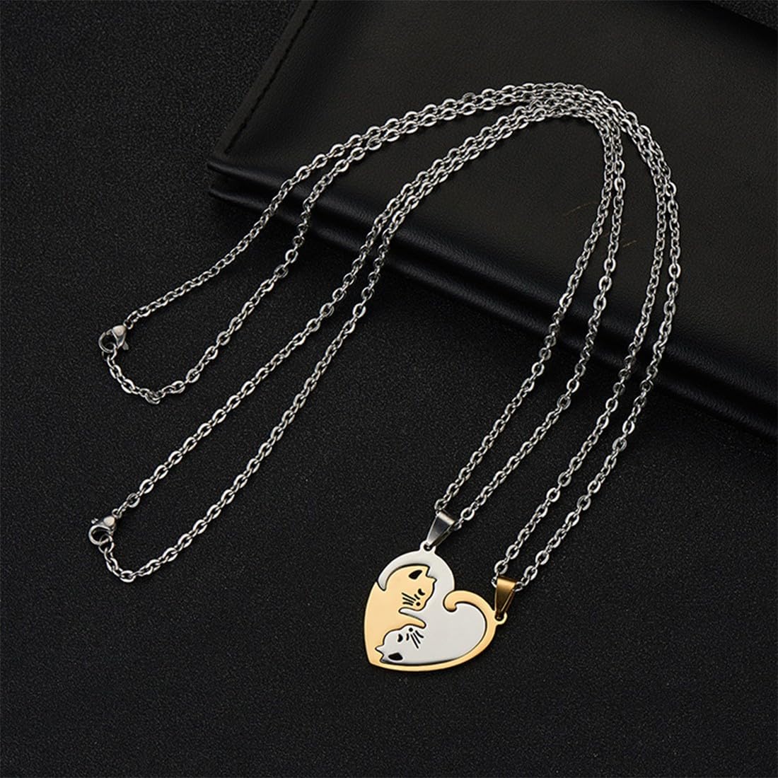 Collana Amicizia A 2 Pezzi Con Ciondolo Gatto Puzzle - Argento E Nero, Per Coppie E Amici - Foto 4