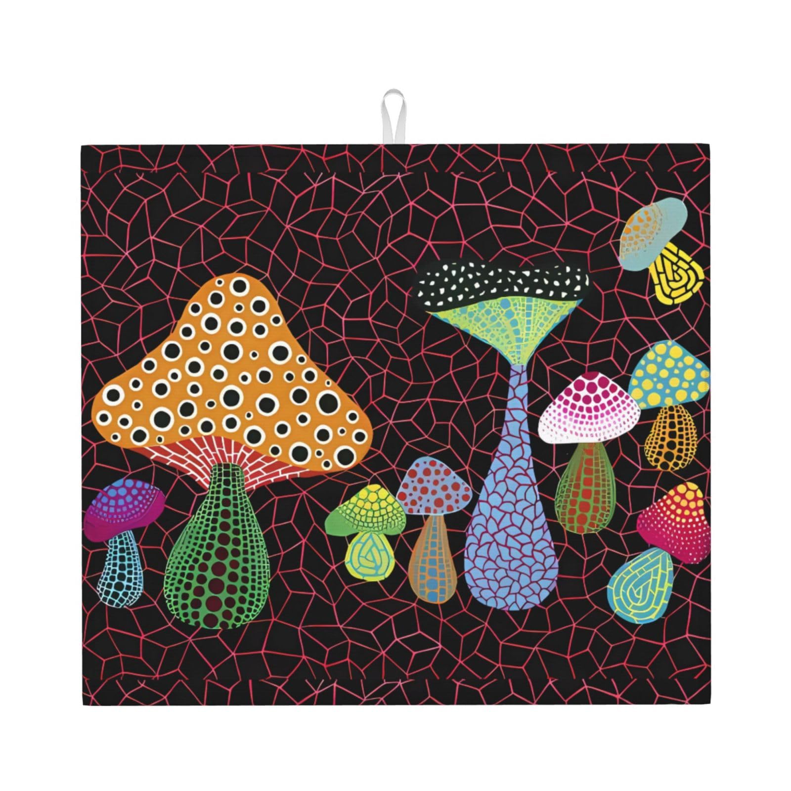 YYHWHJDE Mushroom Prints Kitchen Drying Mat – Absorbent Microfiber Throw for Dishes, Non-Slip Counter Layer with Vibrant Fade-Resistant Print, Ideal for Appliance Protection