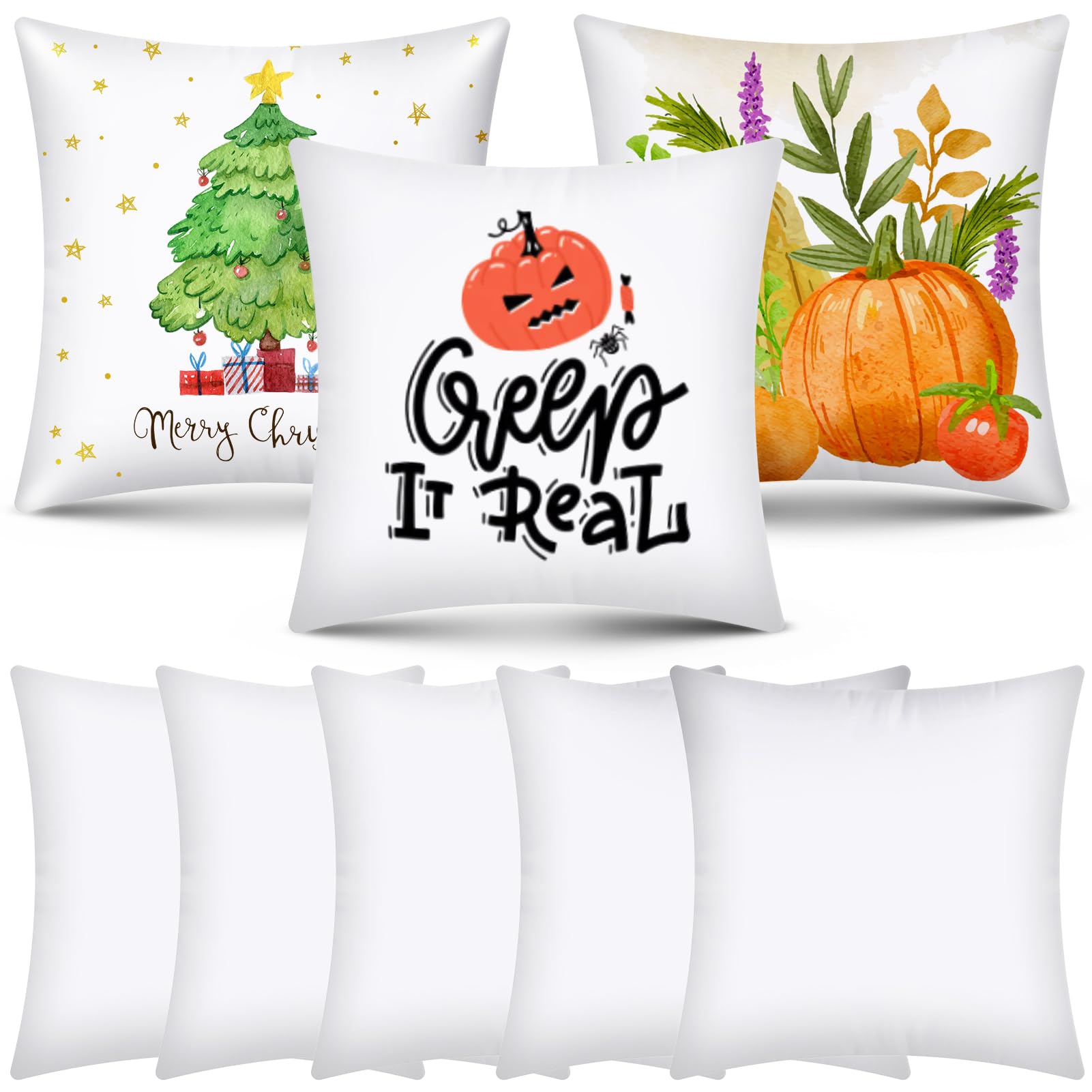 8 Pack 17.7"X17.7" Sublimation Blanks Pillowcase, Sublimation Pillow Cases White, Cushion Covers Blanks, Throw Pillow Covers for Heat Transfer, Painting DIY Picture, Thanksgiving Craft Gift