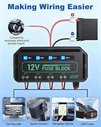 ZEXMTE 12V Fuse Block, Universal 20A Relay Box Kit with 4 Circuits Low Profile Mini Blade Fuse Holder, Battery Fuse Box Terminal Block for 12V Vehicles, Automotive Car Boat Marine Trike, Motorcycle