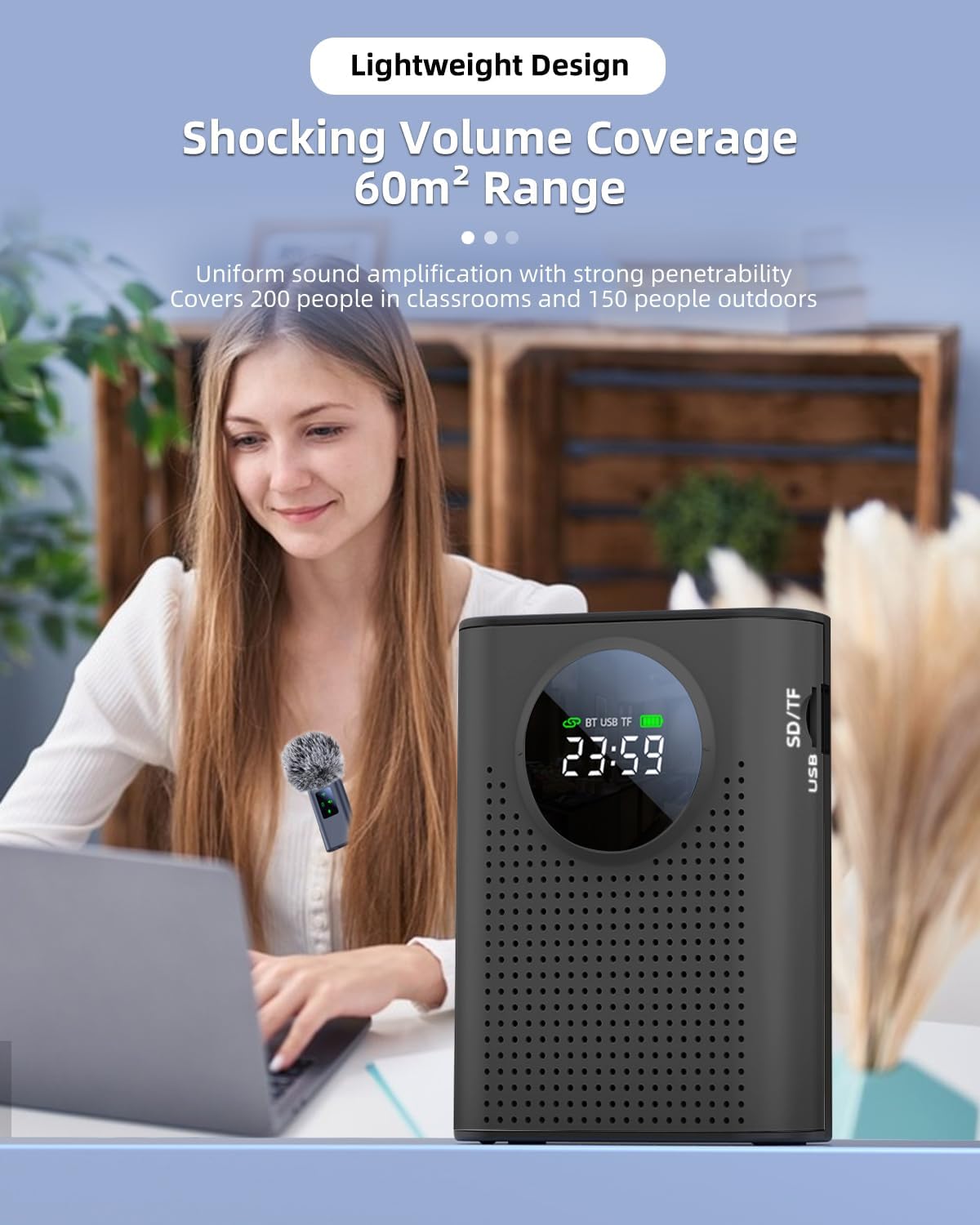 S67 Voice Amplifier Wireless Microphone Dual for Teachers Classroom Rechargeable, Mini Lavalier Lapel Mic, Portable Speaker PA System with LED Display for Class, Tour Guide, Coaches, Black - Image 9