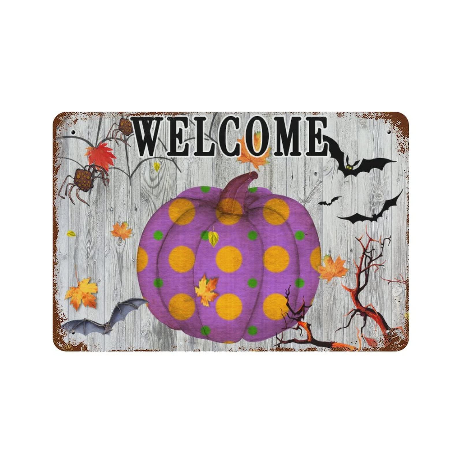 Panneau en métal Welcome Bats résistant aux intempéries pour décoration extérieure Halloween