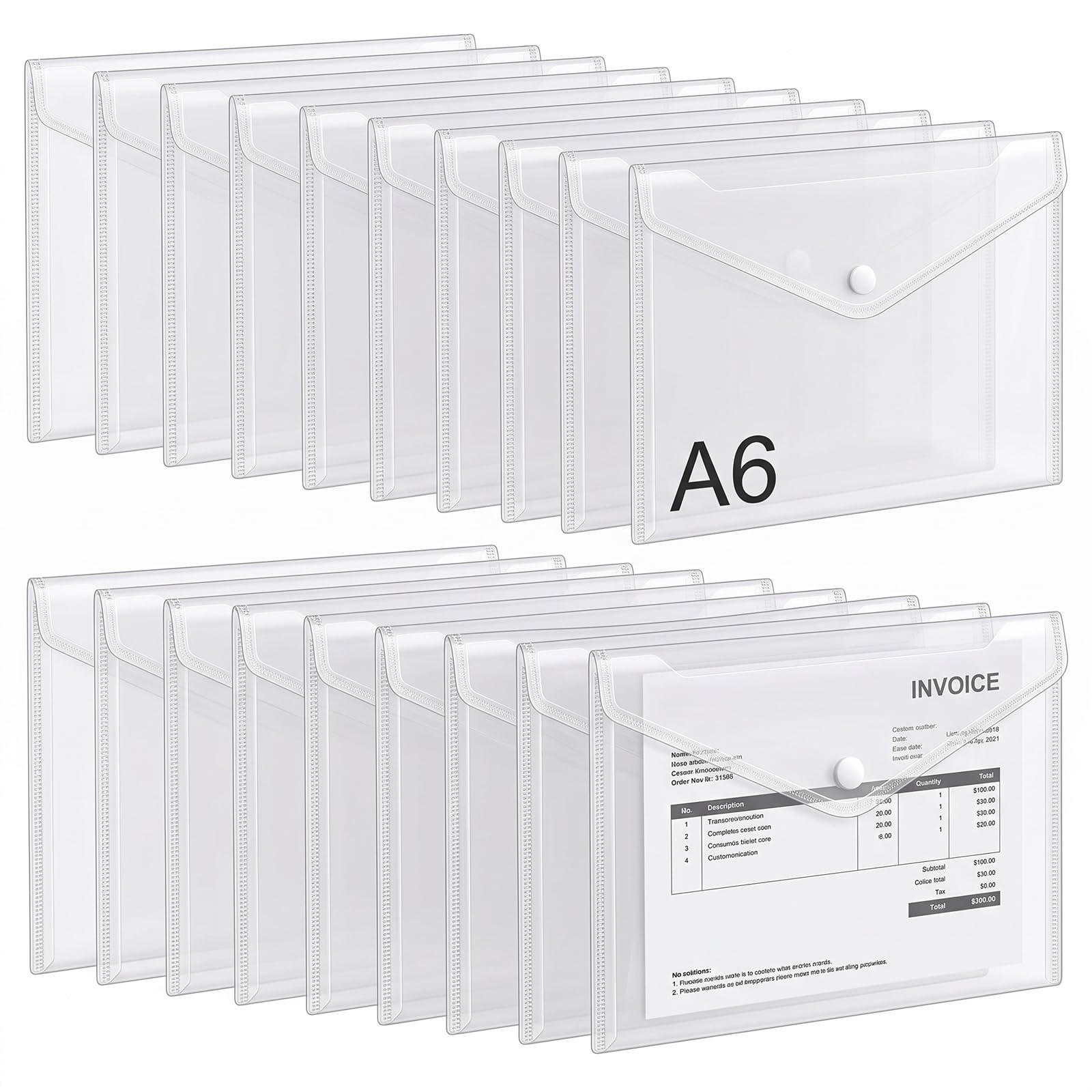 20 PCS A6 Plastic Wallets Small Clear Document Folder with Popper (Clear)