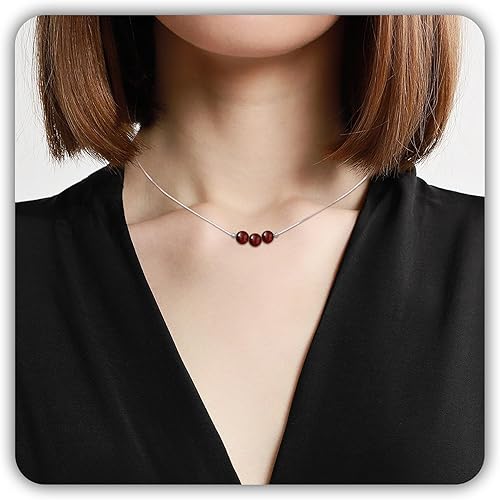 Vista 7 de Sereney Sterling Silver Choker Necklace for Women, Dainty Natural Colorful Crystal Necklace with 925 Sterling Silver Chain as Birthstone Jewelry