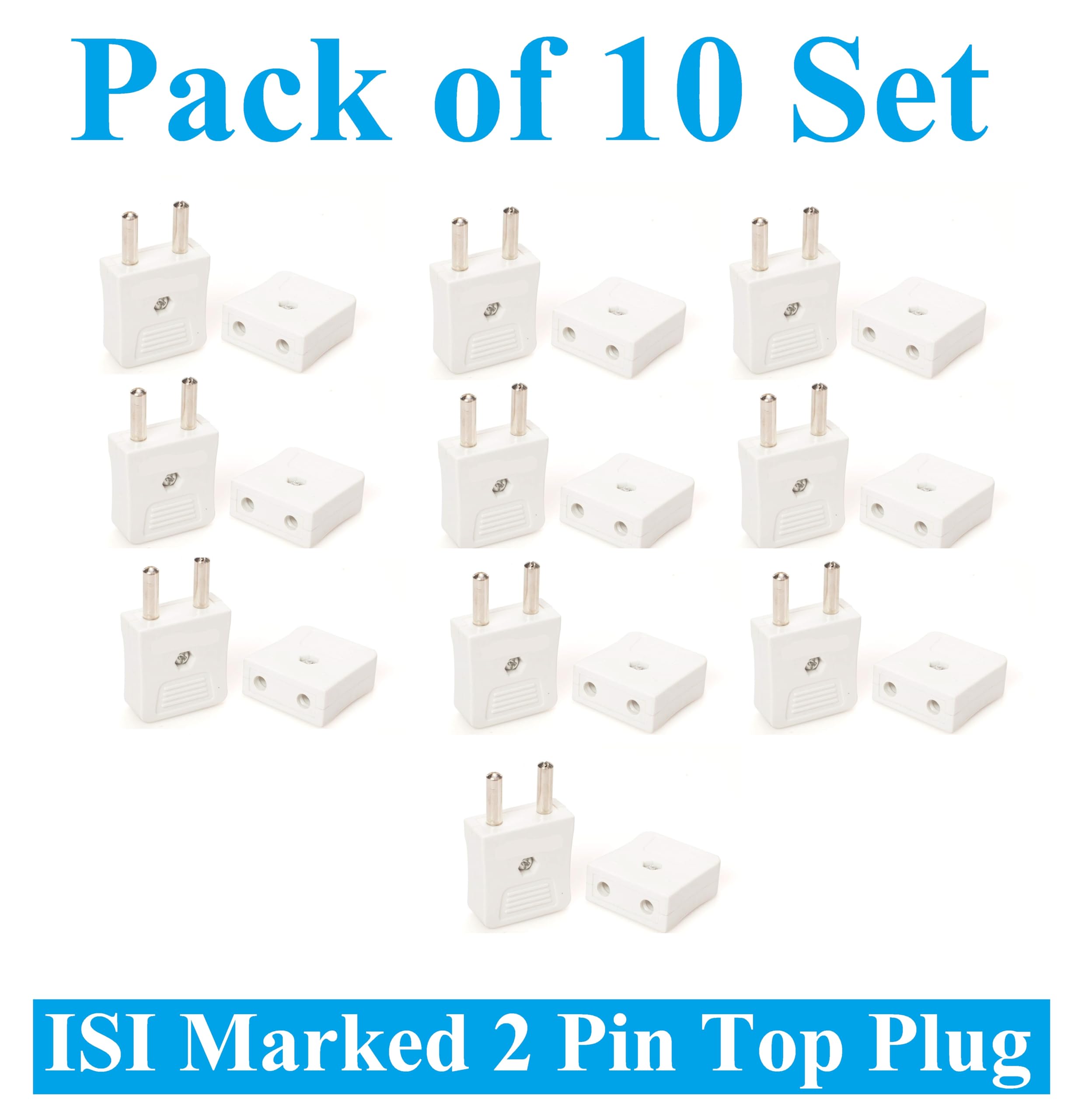 Pack of 10 Set 2 Pin Male/Female Plug Top (ESP80)