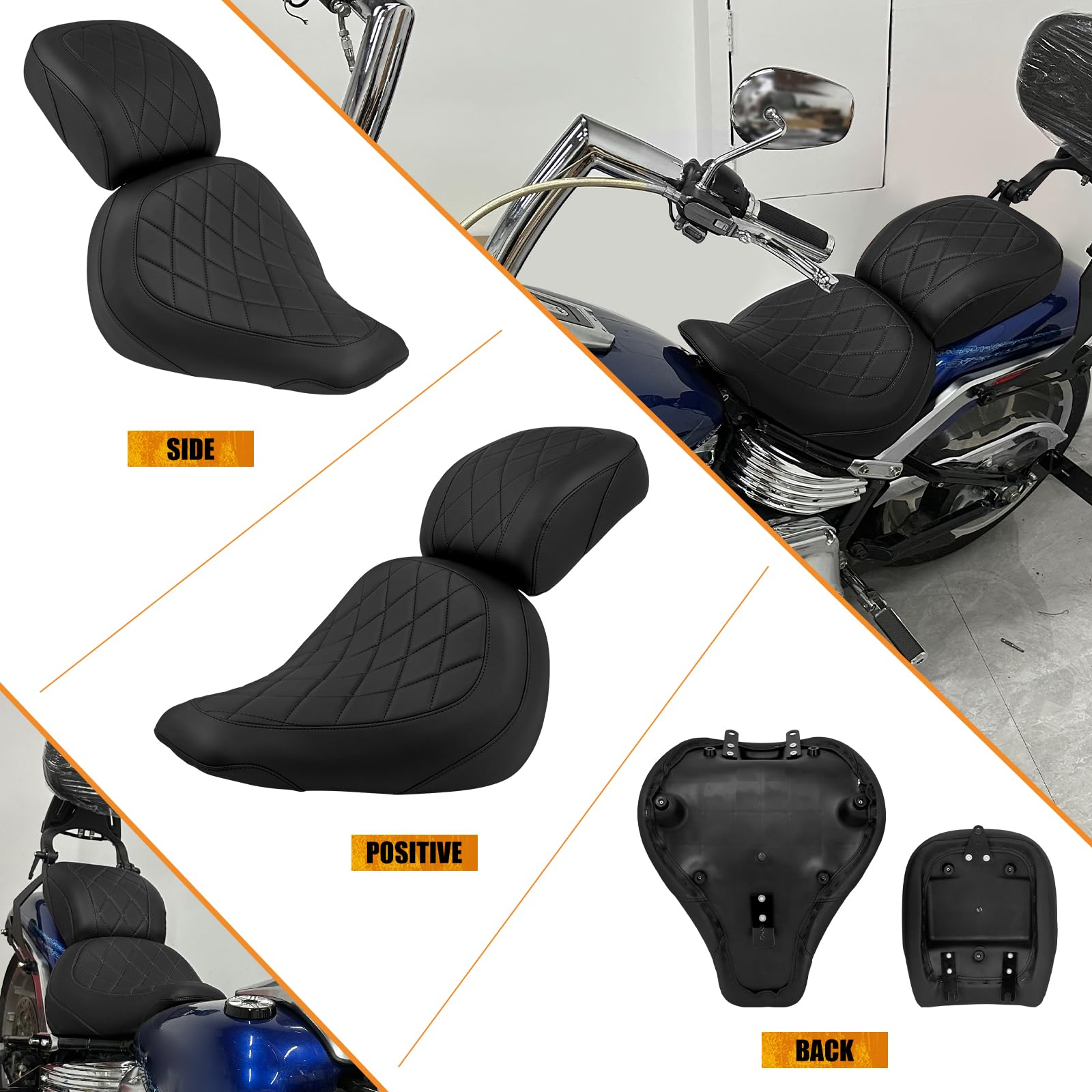 Siège passager avant conducteur et passager pour Harley Softail Fat Boy FLFB Fatboy FLFBS 114 2018 et plus récent FXBR FXBRS à partir de 2023 (coutures noires)