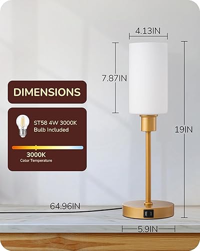 Miniatura 5 de EDISHINE Lámpara de mesa de cristal de 19 pulgadas con control táctil, moderna lámpara de noche, 3 etapas regulables y puertos de carga
