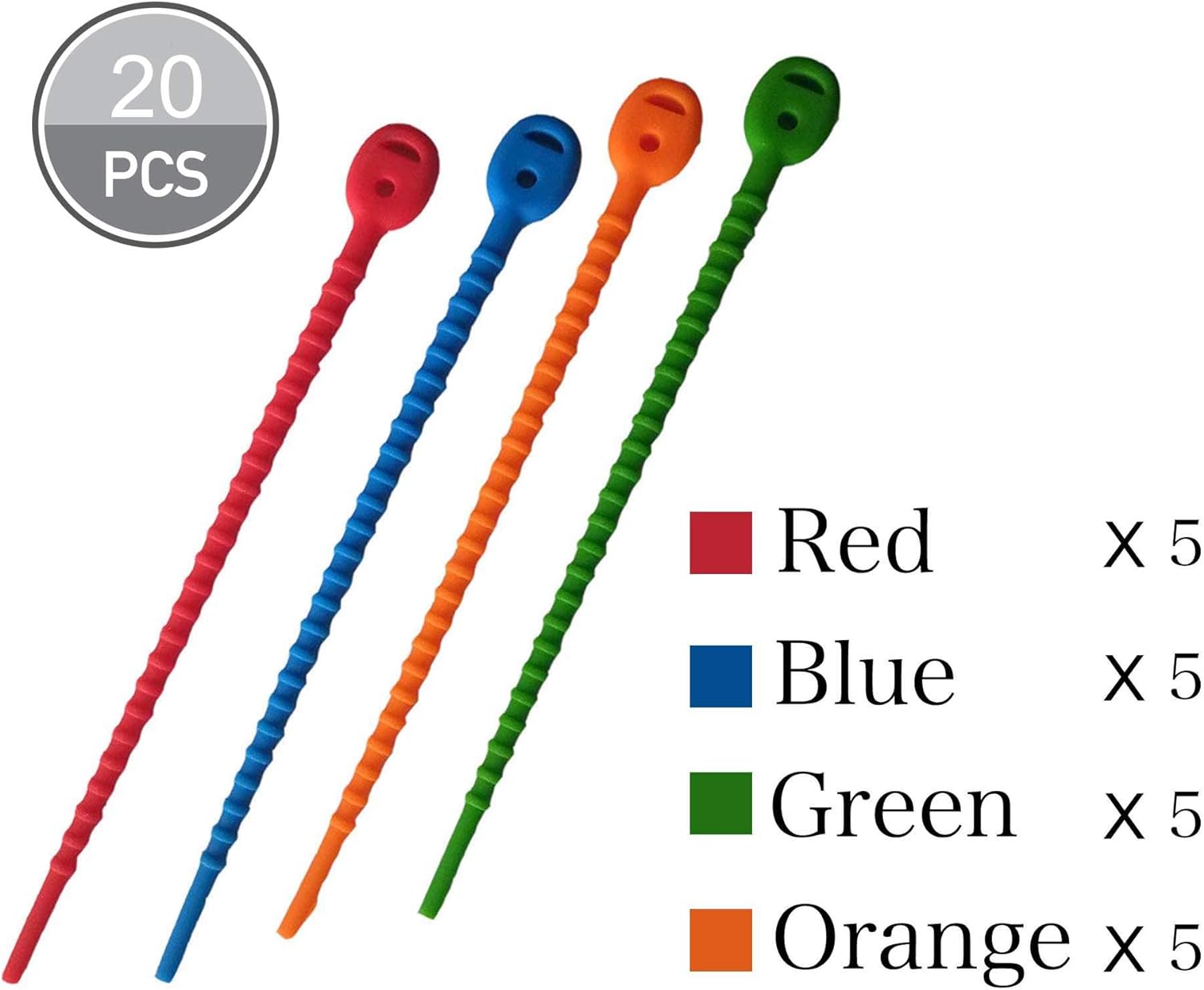 Multi Purpose Silicone Zip Ties - 20 pcs - 6 inch Cable Ties - Double Lock Twist Ties in Multi Color (Red, Blue, Green, Orange) - Extra Hold Reusable Ties for Home, Office from EcoSearene