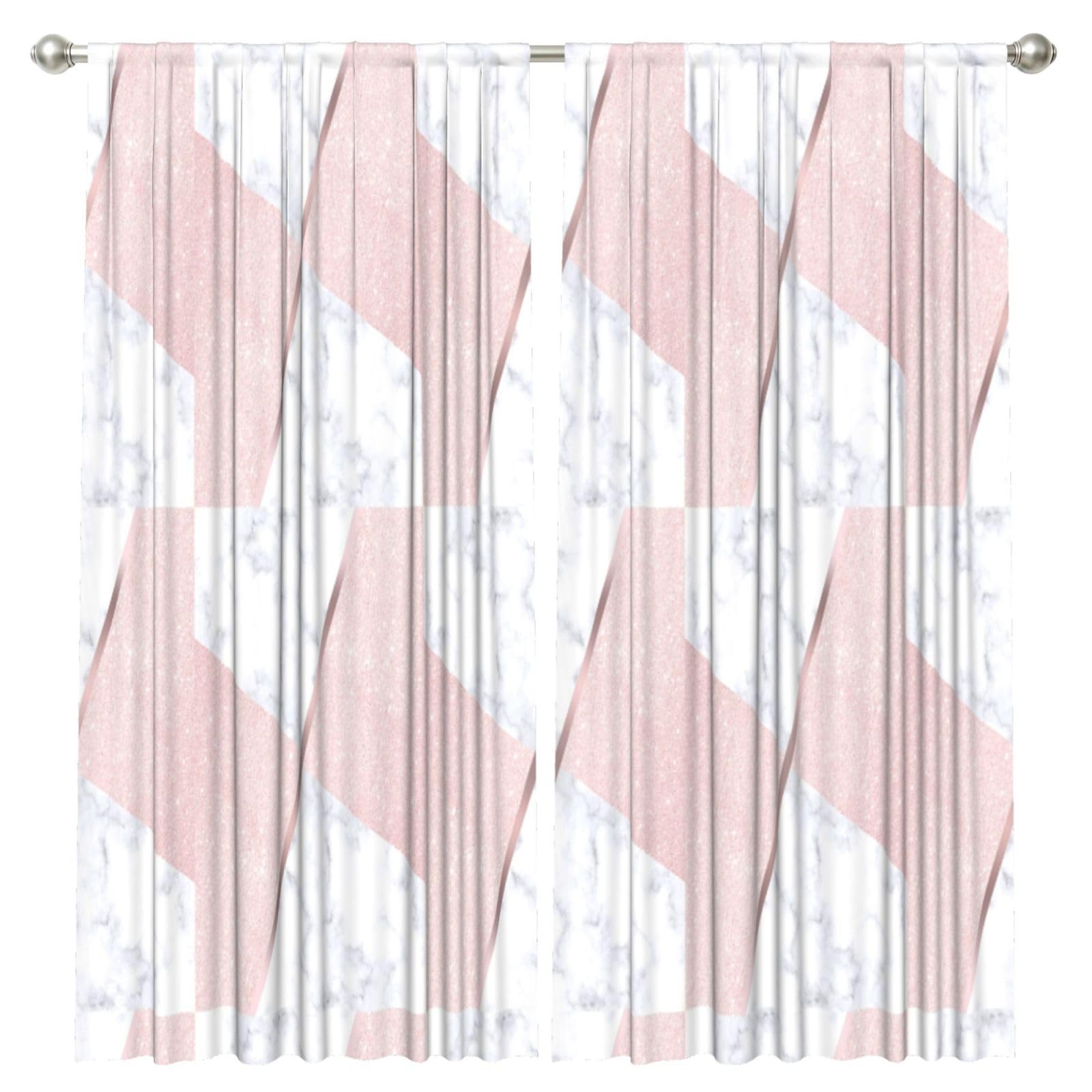 InOmak Elegant Girly Rose Gold Glitter & White Marble, 2 Panels Window Curtains 52 x 84 Inch Blackout Curtains for Living Room Bedroom
