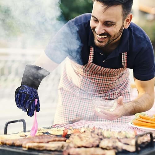 Miniatura 6 de Guantes para horno de barbacoa, guantes de parrilla, resistentes al calor y al fuego, silicona de 1472 , muñeca no extendida para mayor seguridad,