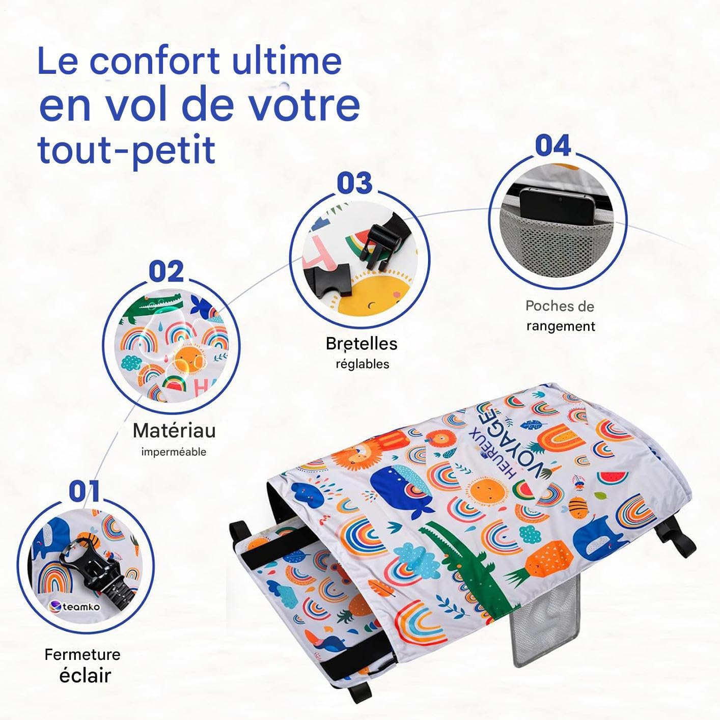 Lit Avion Bébé,Prolongateur de Siège Avion Lit de Voyage pour Jeunes Voyageurs - Hamac de Voyage Pliable pour Garçons Filles Plage Camping Croisière Trains