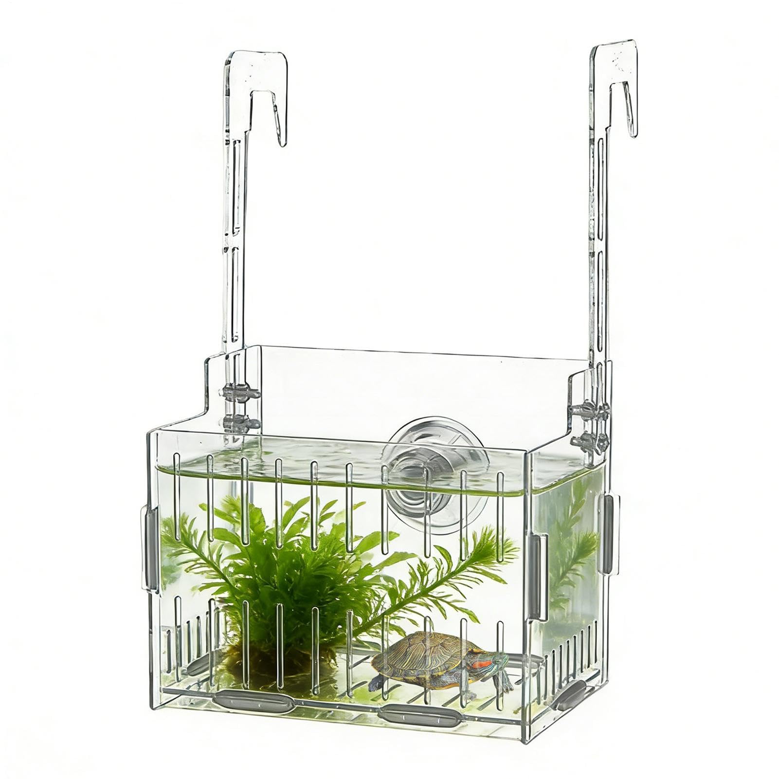 Soporte para plantas de acuario – colgante hidropónico acrílico, macetero de tanque con doble gancho ajustable | Exhibición de plantas flotantes transparentes para decoración de vid de musgo a